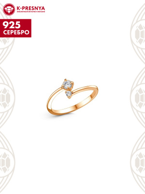 Кольцо серебро 925 пробы, покрытие - золочение, вставка - фианит (недрагоценный камень)