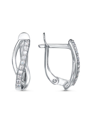 Серьги серебро 925 пробы, покрытие - платинирование, вставка - фианит (недрагоценный камень)