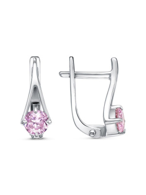 Серьги бижутерия, покрытие - платинирование, вставка - фианит (недрагоценный камень)