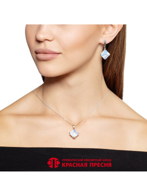 Серьги серебро 925 пробы, покрытие - платинирование, вставка - стекло ювелирное собственной огранки