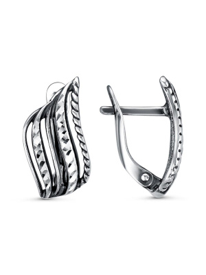 Серьги бижутерия, покрытие - серебрение с оксидированием, отделка - алмазная грань, без вставок