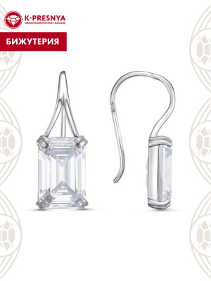 Серьги бижутерия, покрытие - платинирование, вставка - фианит (недрагоценный камень)