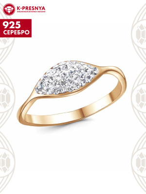 Кольцо серебро 925 пробы, покрытие - золочение, вставка - стекло ювелирное preciosa