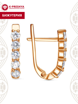 Серьги бижутерия, покрытие - золочение, вставка - фианит (недрагоценный камень)