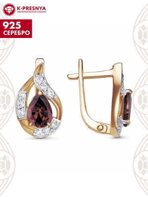 Серьги серебро 925 пробы, покрытие - золочение, выборочное родирование, вставка - фианит (недрагоценный камень)