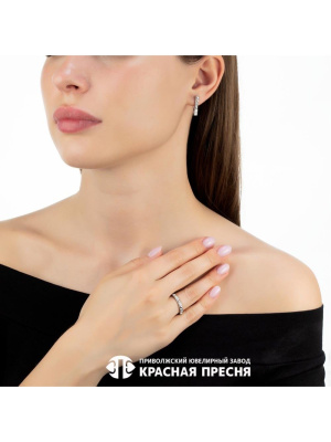 Серьги серебро 925 пробы, покрытие - платинирование, вставка - фианит (недрагоценный камень)