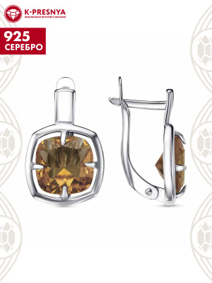 Серьги серебро 925 пробы, покрытие - платинирование, вставка - искусственный султанит