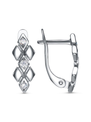 Серьги серебро 925 пробы, покрытие - платинирование, вставка - фианит (недрагоценный камень)