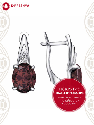 Серьги серебро 925 пробы, покрытие - платинирование, вставка - фианит (недрагоценный камень)