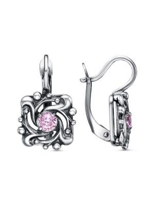 Серьги бижутерия, покрытие - серебрение с оксидированием, вставка - фианит (недрагоценный камень)