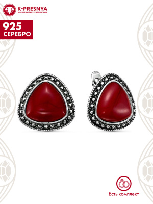 Серьги серебро 925 пробы, покрытие - оксидирование, вставка - искусственный коралл