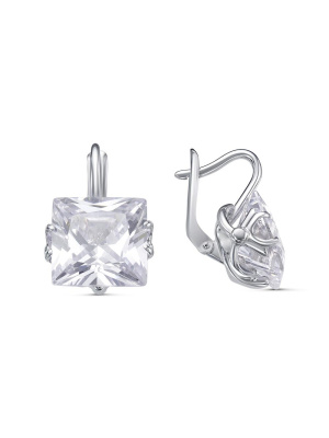 Серьги серебро 925 пробы, покрытие - родирование, вставка - горный хрусталь