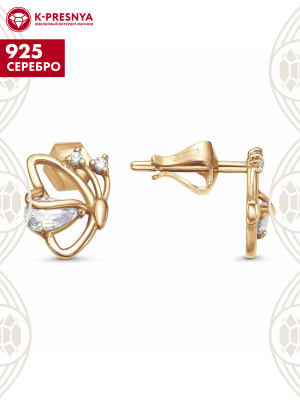 Серьги серебро 925 пробы, покрытие - золочение, вставка - фианит (недрагоценный камень)