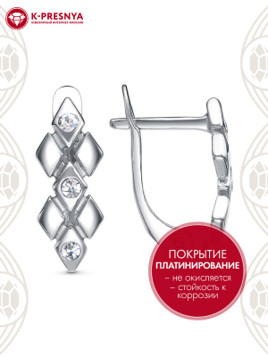 Серьги бижутерия, покрытие - платинирование, вставка - стекло ювелирное preciosa