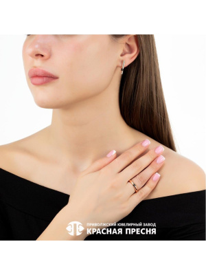 Серьги серебро 925 пробы, покрытие - золочение, выборочное родирование, вставка - фианит (недрагоценный камень)