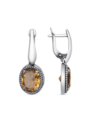 Серьги серебро 925 пробы, покрытие - оксидирование, вставка - искусственный султанит