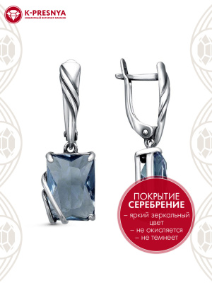 Серьги бижутерия, покрытие - серебрение с оксидированием, вставка - стекло ювелирное собственной огранки