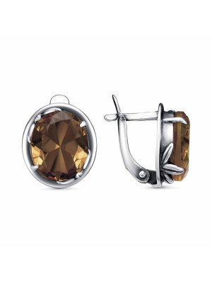 Серьги бижутерия, покрытие - серебрение с оксидированием, вставка - искусственный султанит