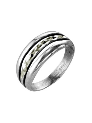 Кольцо бижутерия, покрытие - серебрение с оксидированием, отделка - алмазная грань, без вставок