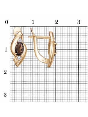 Серьги серебро 925 пробы, покрытие - золочение, выборочное родирование, вставка - дымчатый кварц, фианит (недрагоценный камень)