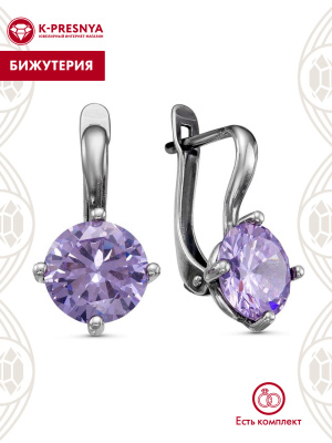 Серьги бижутерия, покрытие - серебрение с оксидированием, вставка - фианит (недрагоценный камень)