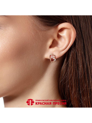 Серьги серебро 925 пробы, покрытие - золочение, выборочное родирование, вставка - фианит (недрагоценный камень)