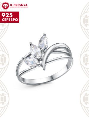 Кольцо серебро 925 пробы, покрытие - родирование, вставка - фианит (недрагоценный камень)