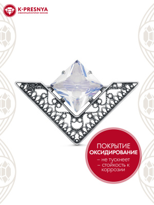 Брошь серебро 925 пробы, покрытие - оксидирование, вставка - стекло ювелирное собственной огранки