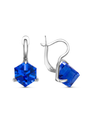 Серьги бижутерия, покрытие - серебрение с оксидированием, вставка - ювелирное стекло европейской огранки