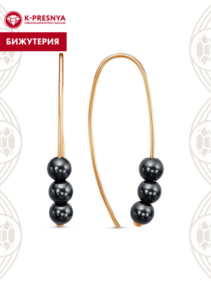 Серьги бижутерия, покрытие - золочение, вставка - гематит