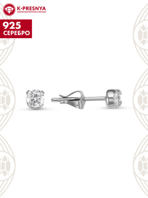 Серьги серебро 925 пробы, без покрытия, вставка - фианит (недрагоценный камень)