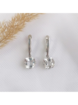 Серьги серебро 925 пробы, покрытие - родирование, вставка - горный хрусталь