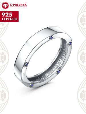 Кольцо серебро 925 пробы, покрытие - платинирование, вставка - искусственная шпинель