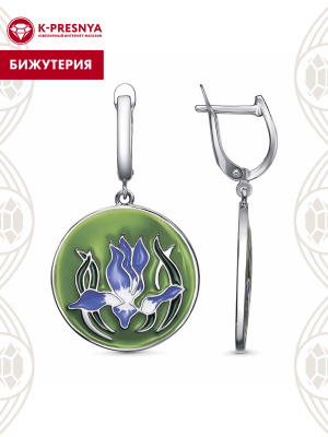 Серьги бижутерия, покрытие - платинирование, отделка - эмаль, без вставок