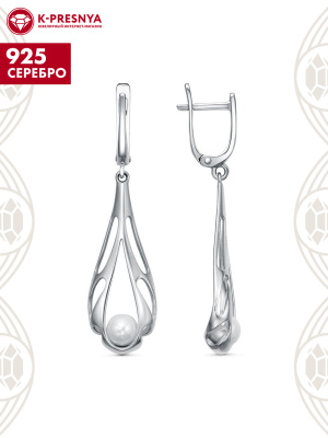 Серьги серебро 925 пробы, покрытие - родирование, вставка - имитация жемчуга