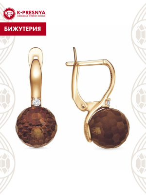 Серьги бижутерия, покрытие - золочение, вставка - искусственный султанит, фианит (недрагоценный камень)