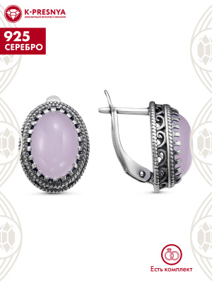 Серьги серебро 925 пробы, покрытие - оксидирование, вставка - искусственный кварц розовый