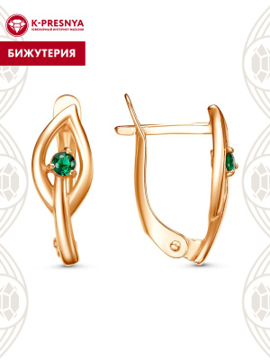 Серьги бижутерия, покрытие - золочение, вставка - искусственная шпинель
