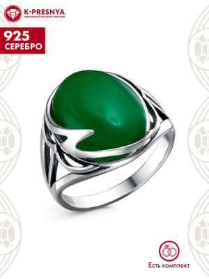 Кольцо серебро 925 пробы, покрытие - оксидирование, вставка - искусственный агат зелёный