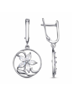 Серьги серебро 925 пробы, покрытие - платинирование, вставка - фианит (недрагоценный камень)