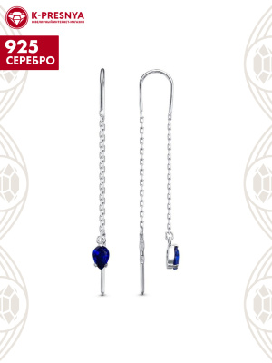 Серьги серебро 925 пробы, покрытие - родирование, вставка - искусственная шпинель