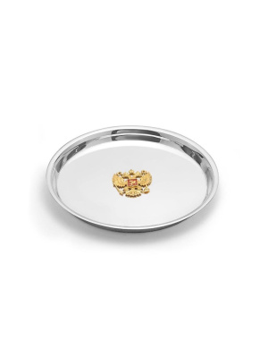 Поднос с гербом россии серебро 925 пробы, покрытие - выборочное золочение, отделка - эмаль, без вставок