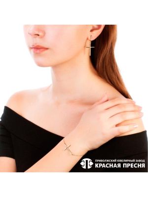 Серьги серебро 925 пробы, покрытие - золочение, вставка - фианит (недрагоценный камень)