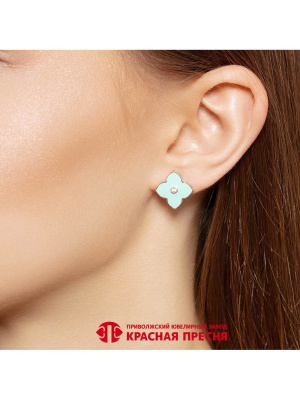Серьги серебро 925 пробы, покрытие - золочение, отделка - эмаль, вставка - стекло ювелирное preciosa