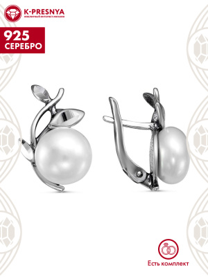 Серьги серебро 925 пробы, покрытие - оксидирование, отделка - алмазная грань, вставка - культивированный жемчуг