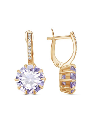 Серьги бижутерия, покрытие - золочение, вставка - стекло ювелирное preciosa, фианит (недрагоценный камень)