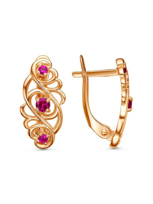 Серьги бижутерия, покрытие - золочение, вставка - синтетический корунд