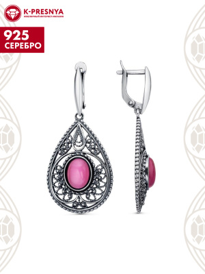 Серьги серебро 925 пробы, покрытие - оксидирование, вставка - искусственный кошачий глаз