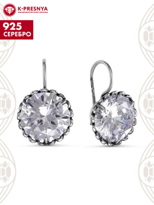 Серьги серебро 925 пробы, покрытие - оксидирование, вставка - фианит (недрагоценный камень)