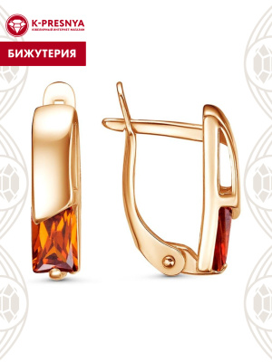 Серьги бижутерия, покрытие - золочение, вставка - фианит (недрагоценный камень)